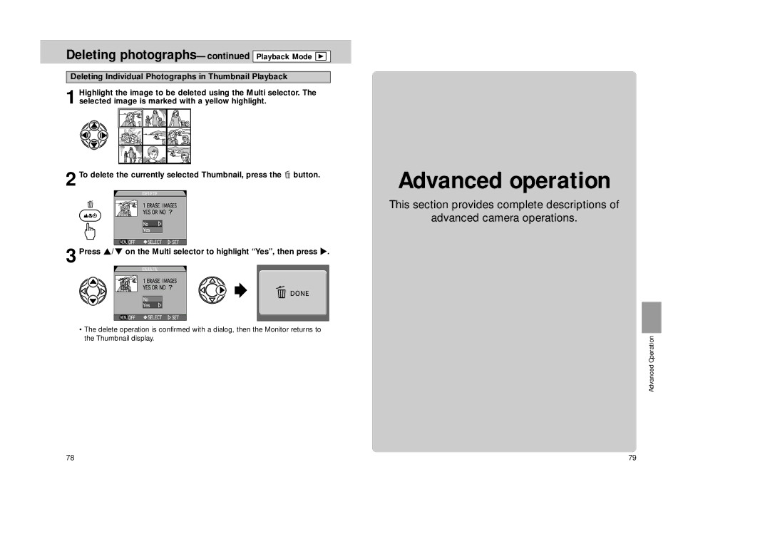 Nikon Coolpix 995 manual Deleting Individual Photographs in Thumbnail Playback, Advanced Operation 