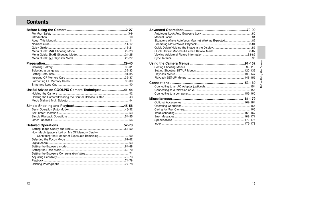 Nikon Coolpix 995 manual Contents 