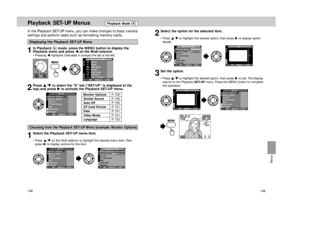 Nikon Coolpix 995 manual Playback SET-UP Menus, Displaying the Playback SET-UP Menu, Select the Playback SET-UP menu item 