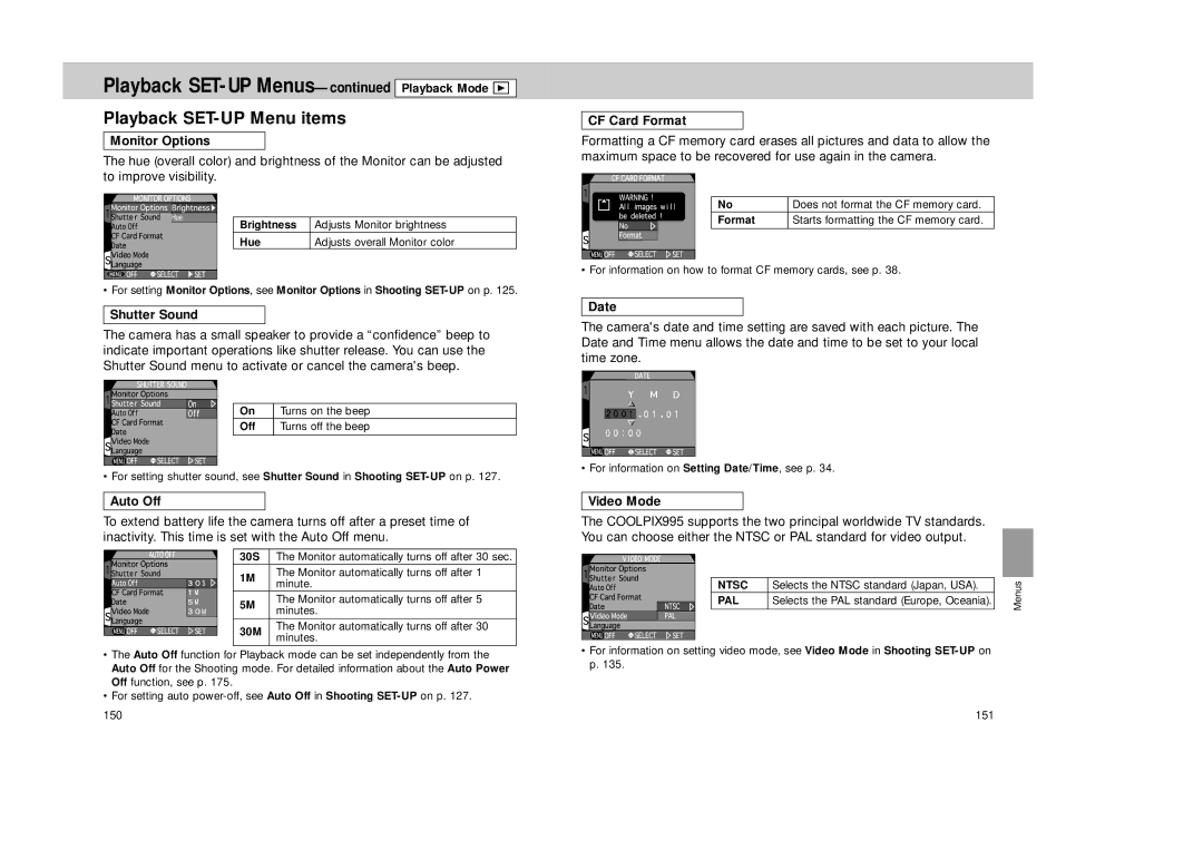 Nikon Coolpix 995 manual Playback SET-UP Menu items 