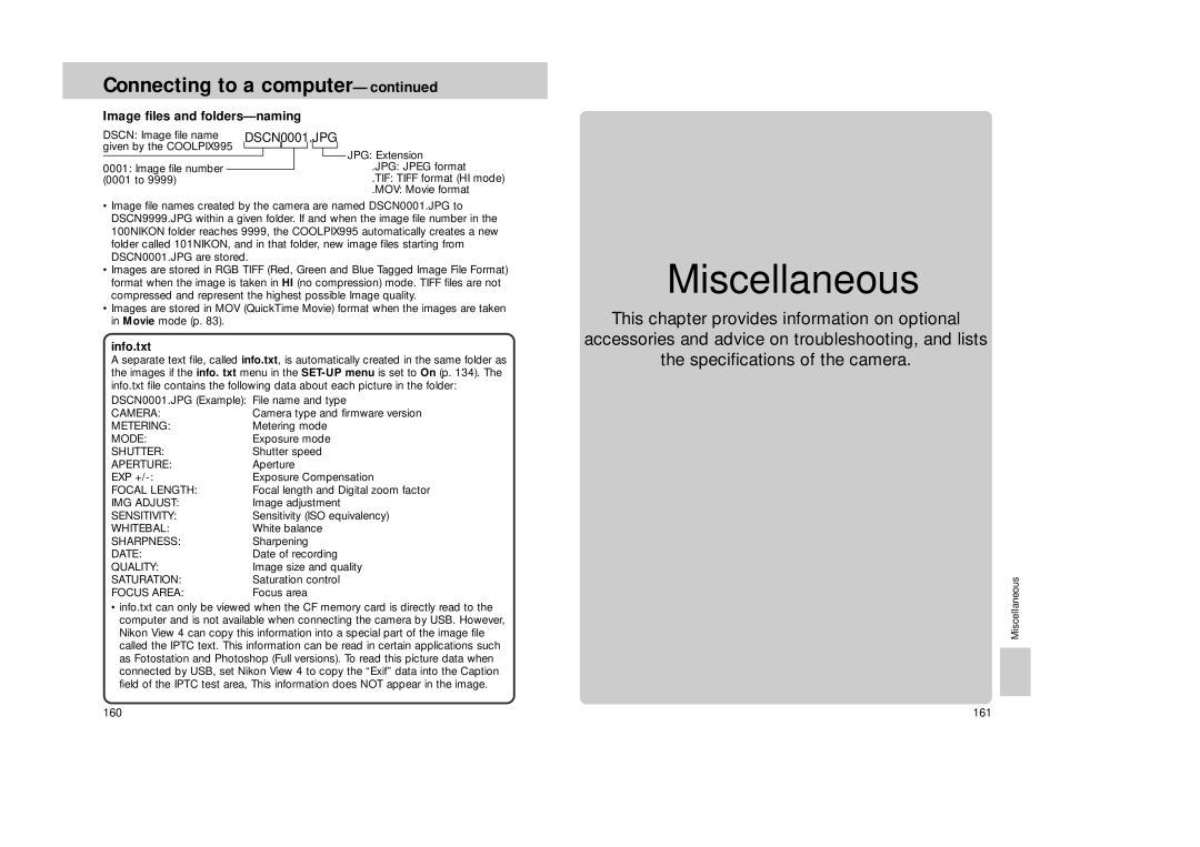 Nikon Coolpix 995 manual Image files and folders-naming, Info.txt 