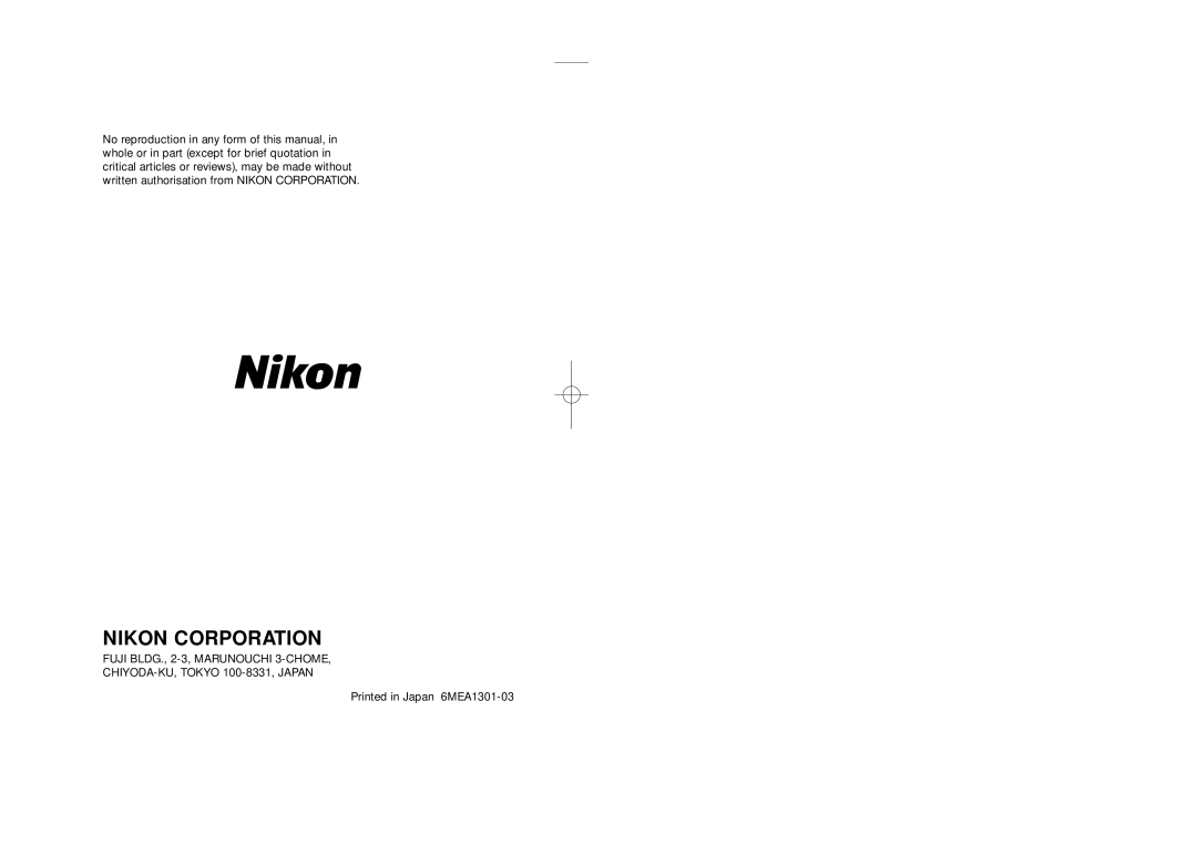 Nikon Coolpix 995 manual Nikon Corporation 