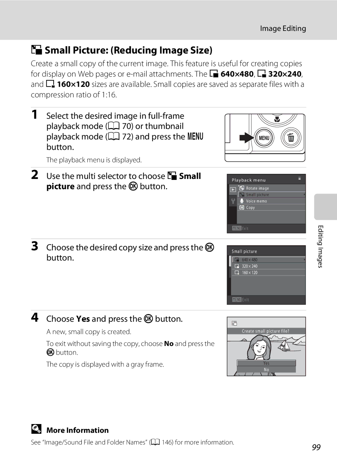 Nikon S5100, Coolpix Digital Camera user manual GSmall Picture Reducing Image Size, Compression ratio 