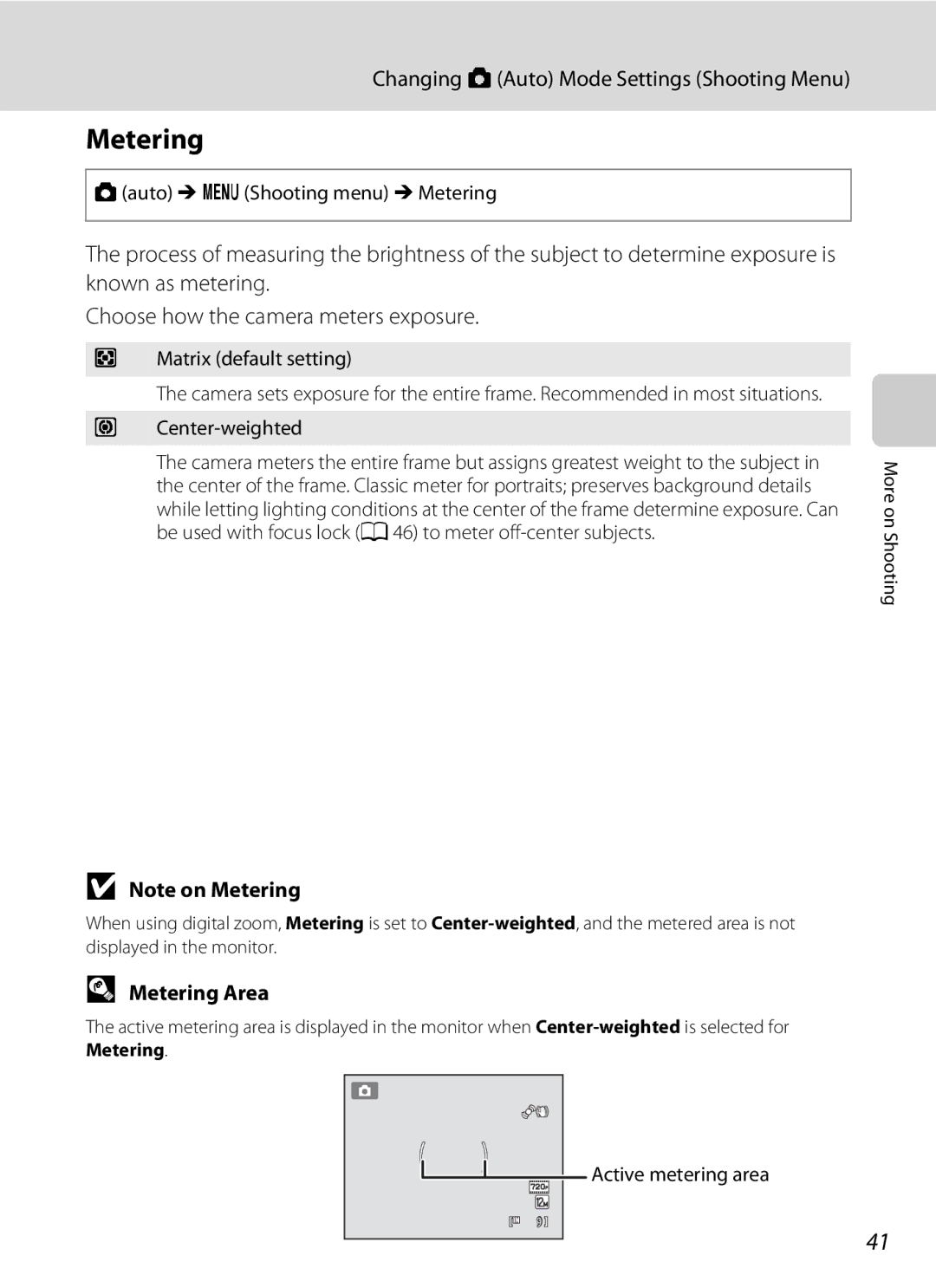 Nikon S5100, Coolpix Digital Camera user manual Metering Area 