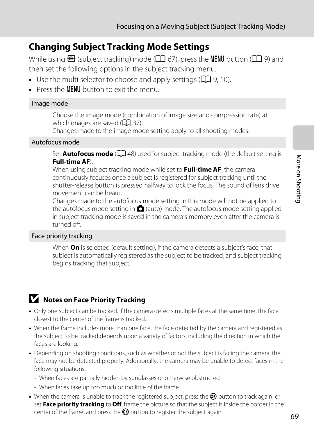 Nikon S5100, Coolpix Digital Camera user manual Changing Subject Tracking Mode Settings 