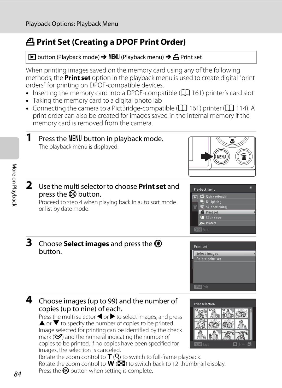 Nikon Coolpix Digital Camera, S5100 user manual APrint Set Creating a Dpof Print Order, Press the d button in playback mode 