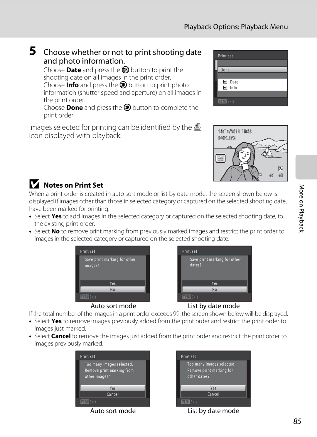 Nikon S5100, Coolpix Digital Camera user manual Choose whether or not to print shooting date, Photo information 