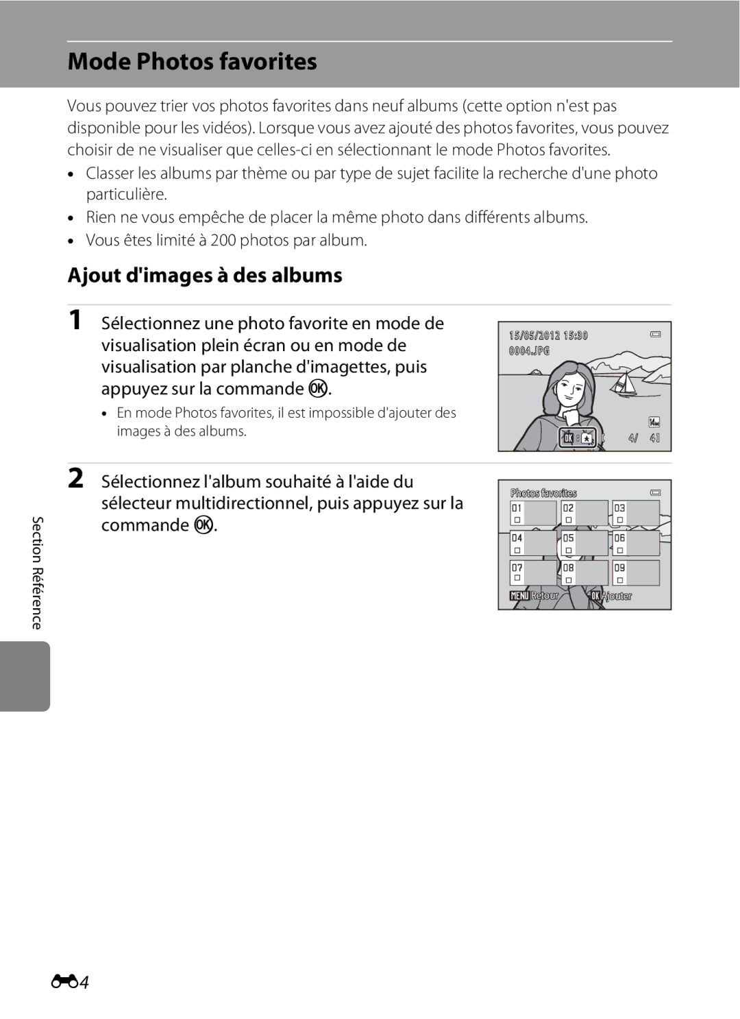 Nikon COOLPIX S2600 manual Mode Photos favorites, Ajout dimages à des albums 