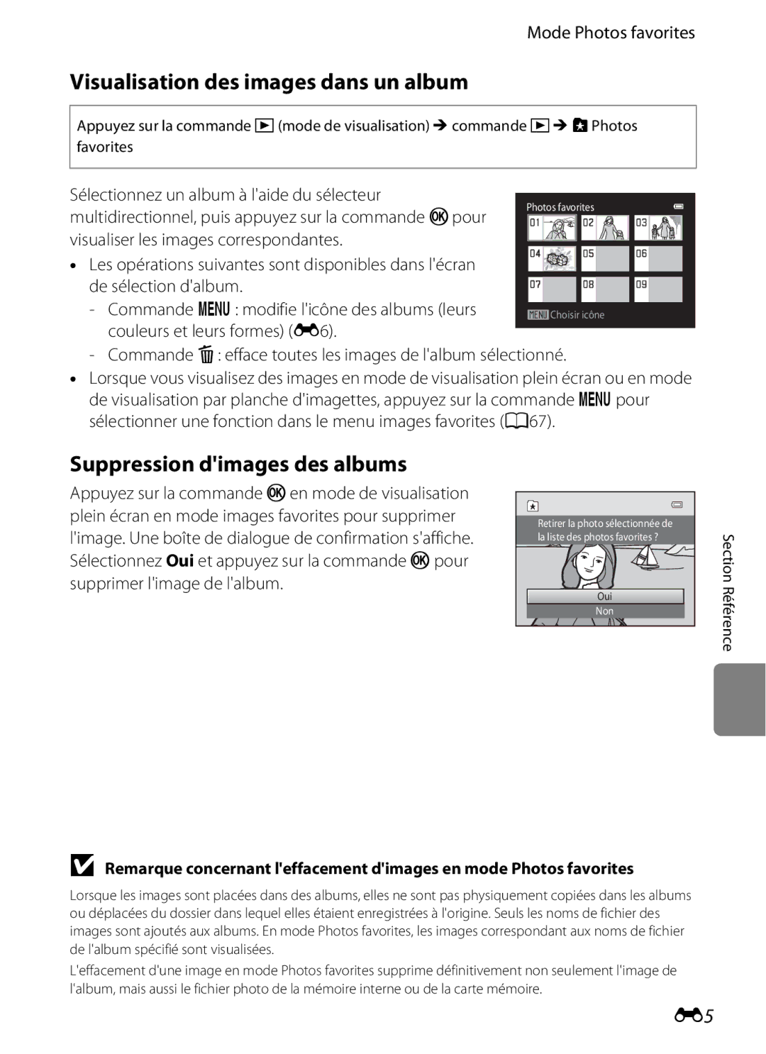 Nikon COOLPIX S2600 manual Visualisation des images dans un album, Suppression dimages des albums, Mode Photos favorites 