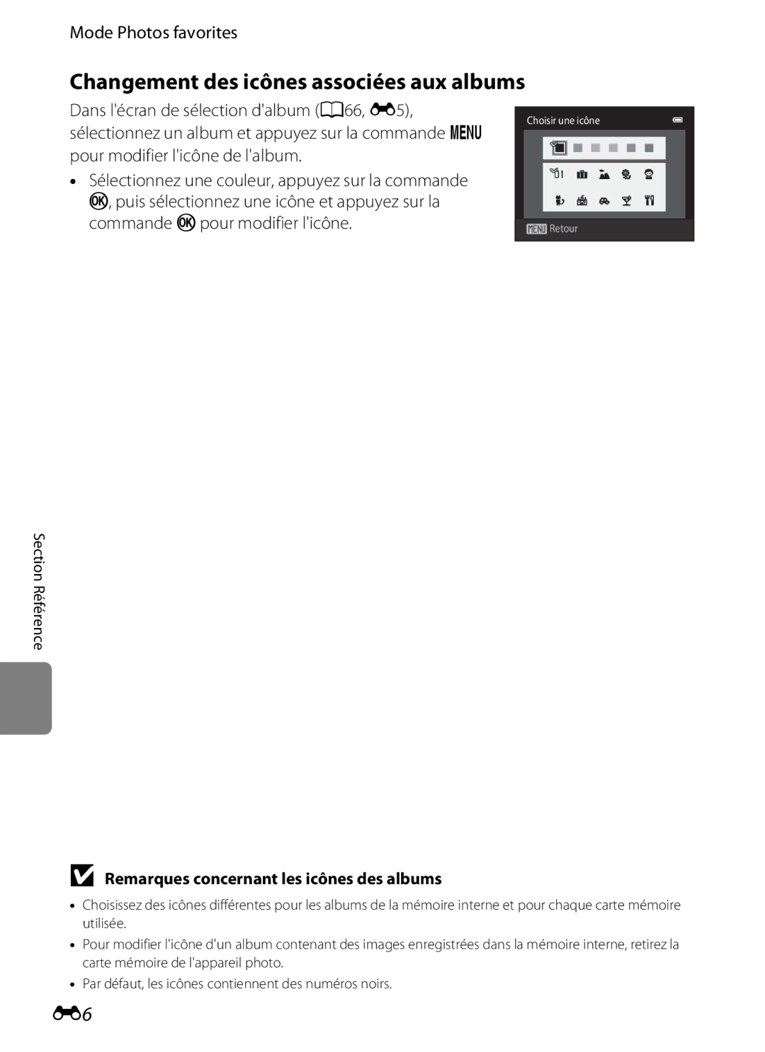 Nikon COOLPIX S2600 manual Changement des icônes associées aux albums, Remarques concernant les icônes des albums 