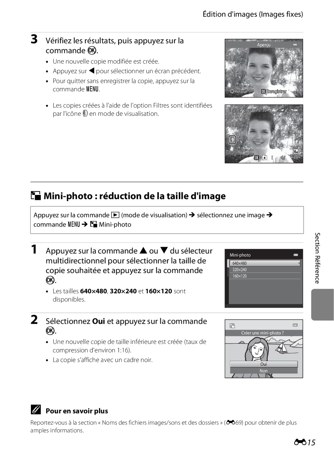 Nikon COOLPIX S2600 manual Mini-photo réduction de la taille dimage, E15, Sélectionnez Oui et appuyez sur la commande k 
