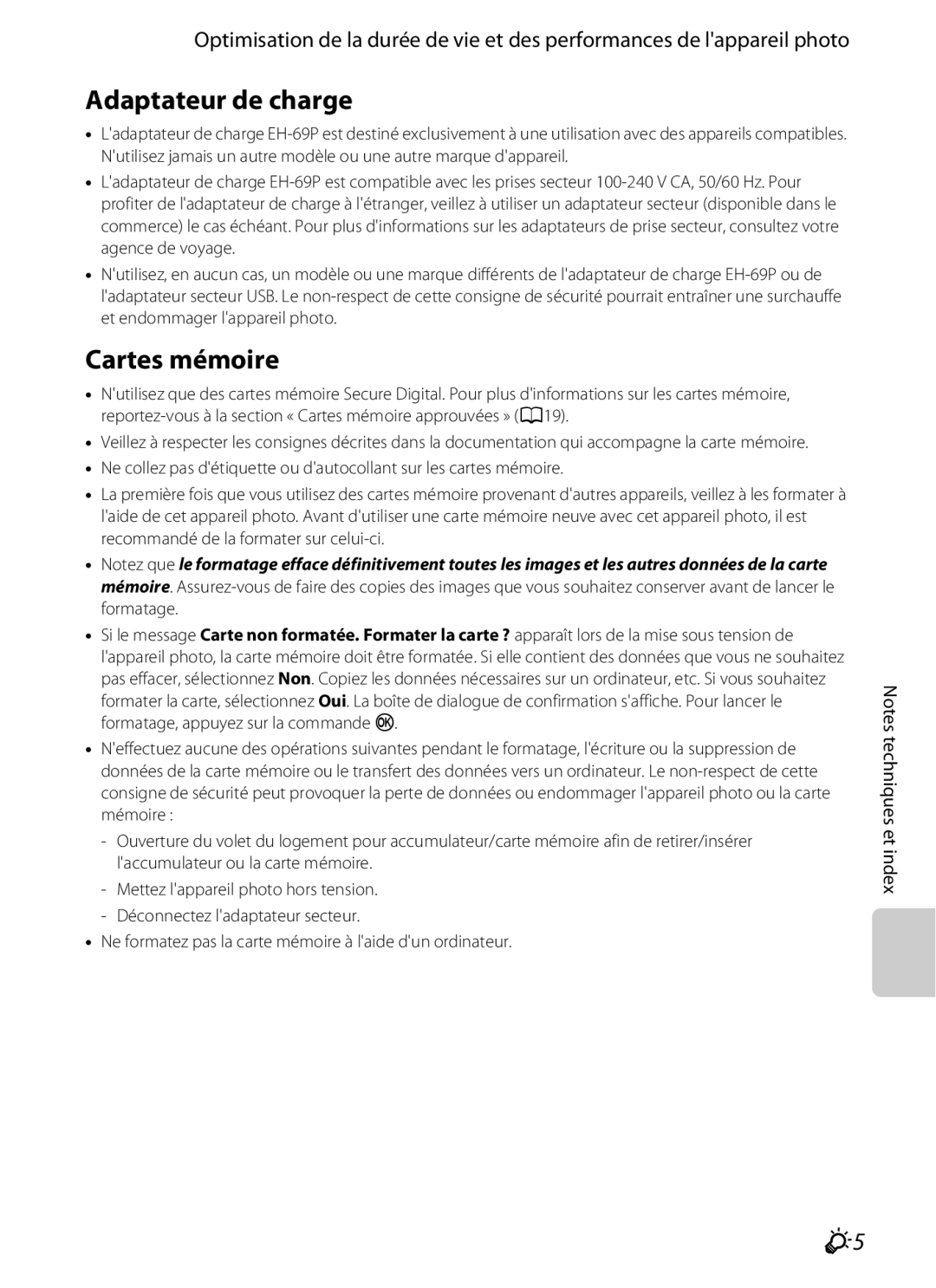 Nikon COOLPIX S2600 manual Adaptateur de charge, Cartes mémoire 