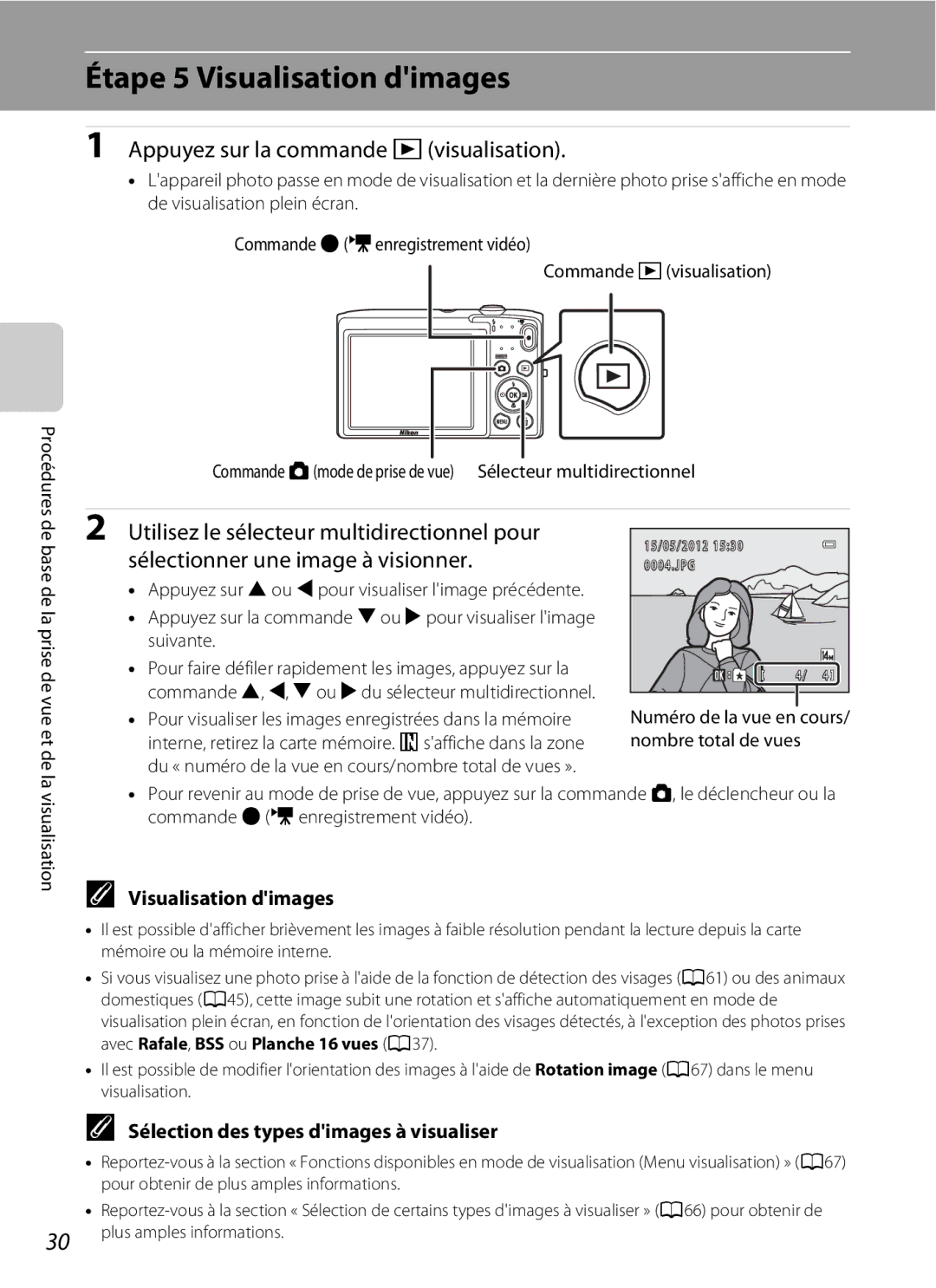 Nikon COOLPIX S2600 manual Étape 5 Visualisation dimages, Appuyez sur la commande cvisualisation 