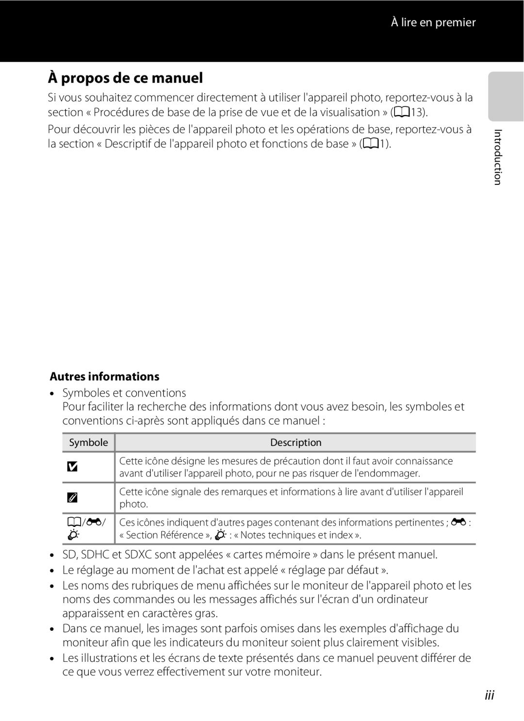 Nikon COOLPIX S2600 manual Propos de ce manuel, Iii, Autres informations, Symbole 