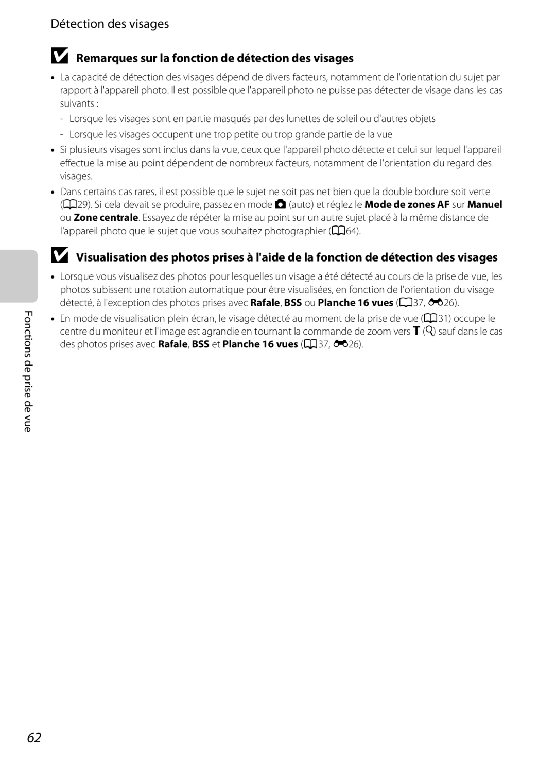 Nikon COOLPIX S2600 manual Détection des visages, Remarques sur la fonction de détection des visages 