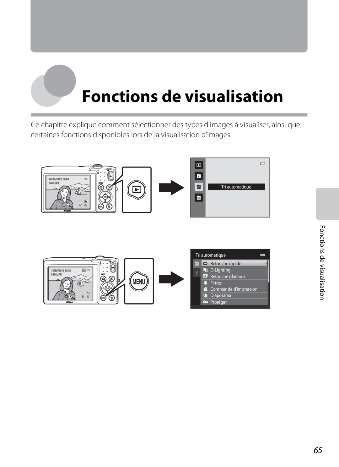 Nikon COOLPIX S2600 manual Fonctions de visualisation 