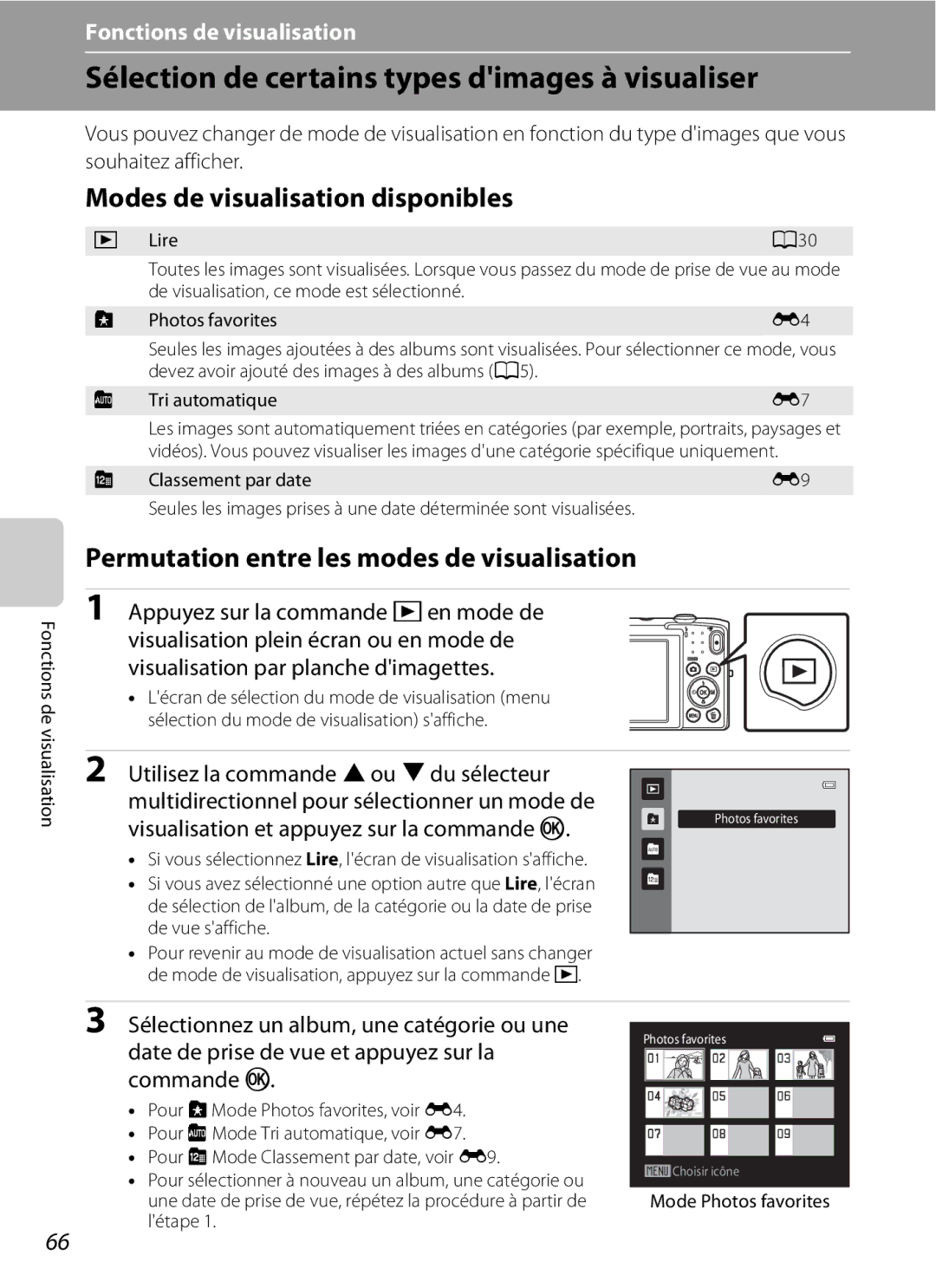 Nikon COOLPIX S2600 manual Sélection de certains types dimages à visualiser, Modes de visualisation disponibles 