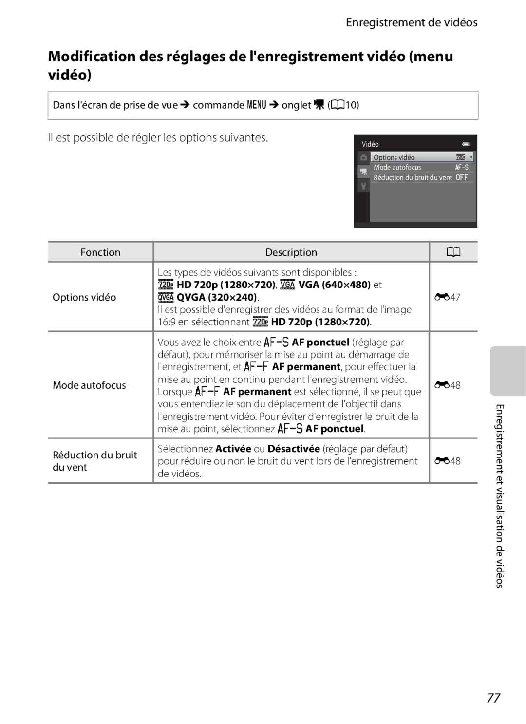 Nikon COOLPIX S2600 Il est possible de régler les options suivantes, Dans lécran de prise de vue Mcommande dM onglet DA10 