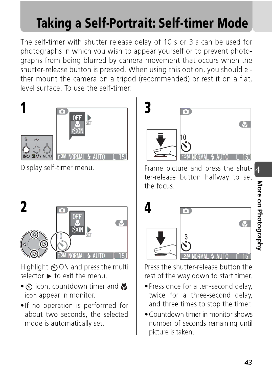 Nikon Coolpix SQ manual Taking a Self-Portrait Self-timer Mode, Picture is taken 