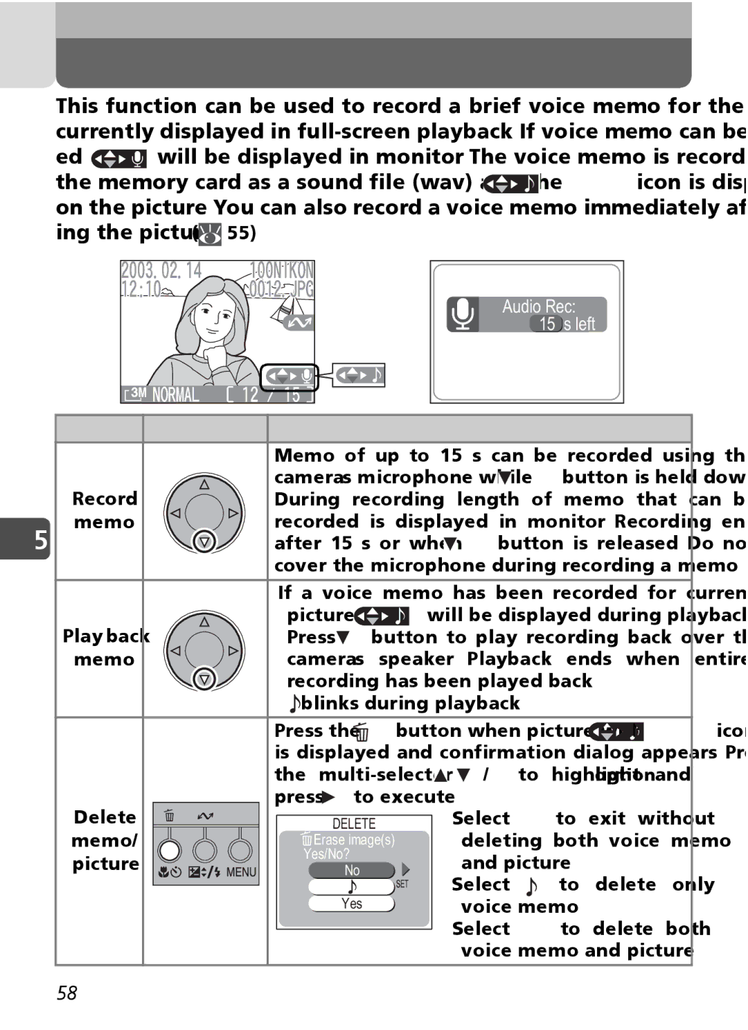 Nikon Coolpix SQ manual Adding Audio Commentary Voice Memo, No to, Yes to 