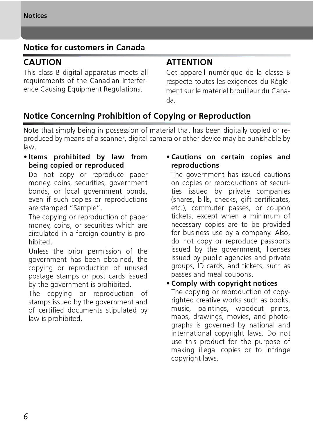 Nikon Coolpix SQ manual Items prohibited by law from being copied or reproduced 