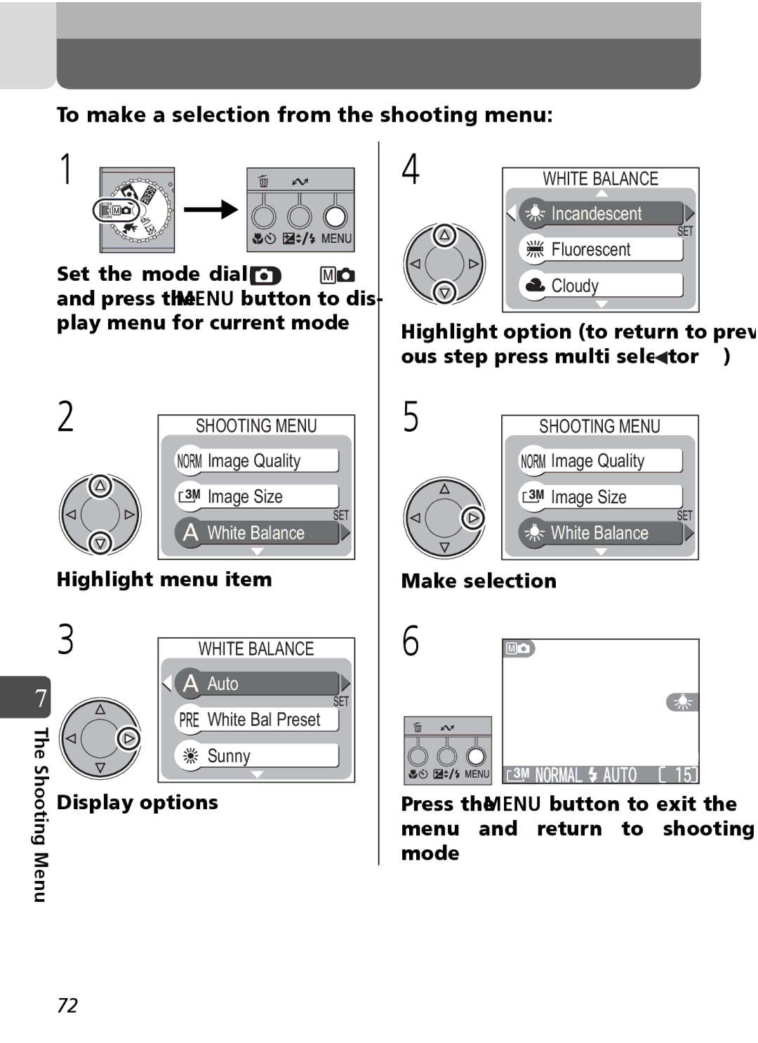 Nikon Coolpix SQ manual To make a selection from the shooting menu, Highlight menu item 