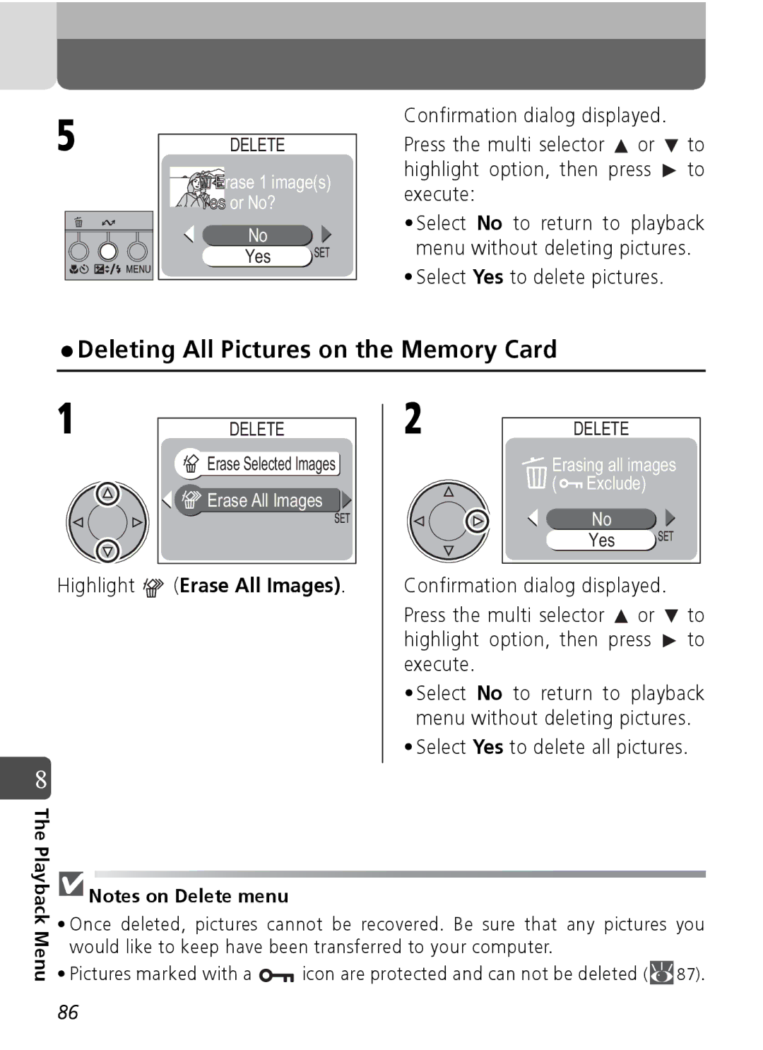 Nikon Coolpix SQ manual Deleting All Pictures on the Memory Card 