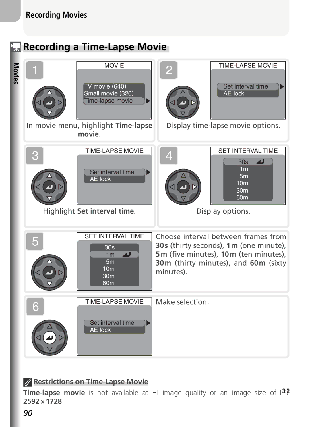 Nikon COOLPIX5400 manual Recording a Time-Lapse Movie, Recording Movies, Highlight Set interval time 