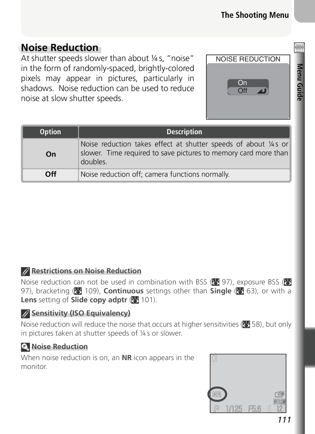 Nikon COOLPIX5400 manual Restrictions on Noise Reduction 