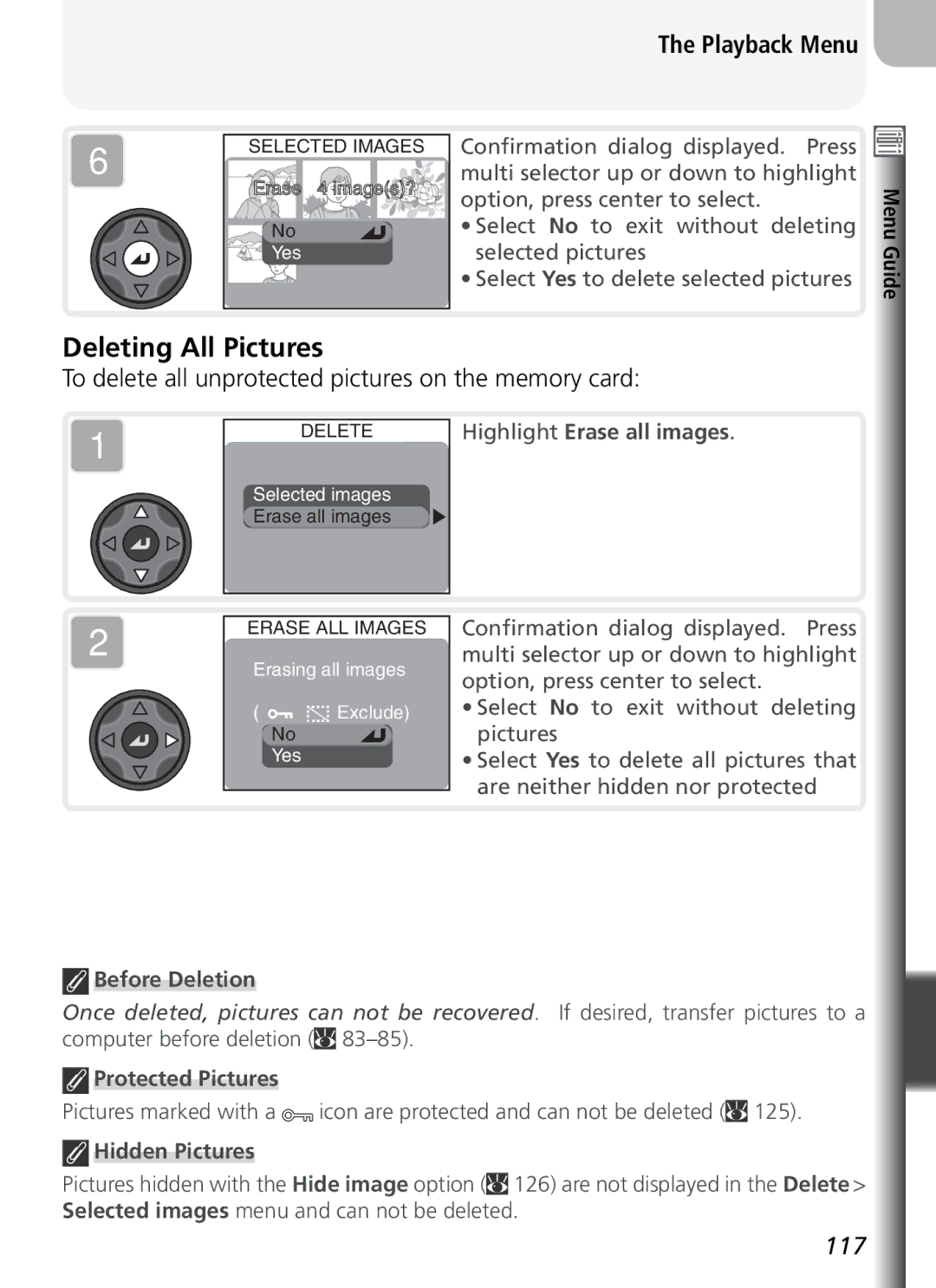 Nikon COOLPIX5400 manual Deleting All Pictures, To delete all unprotected pictures on the memory card 