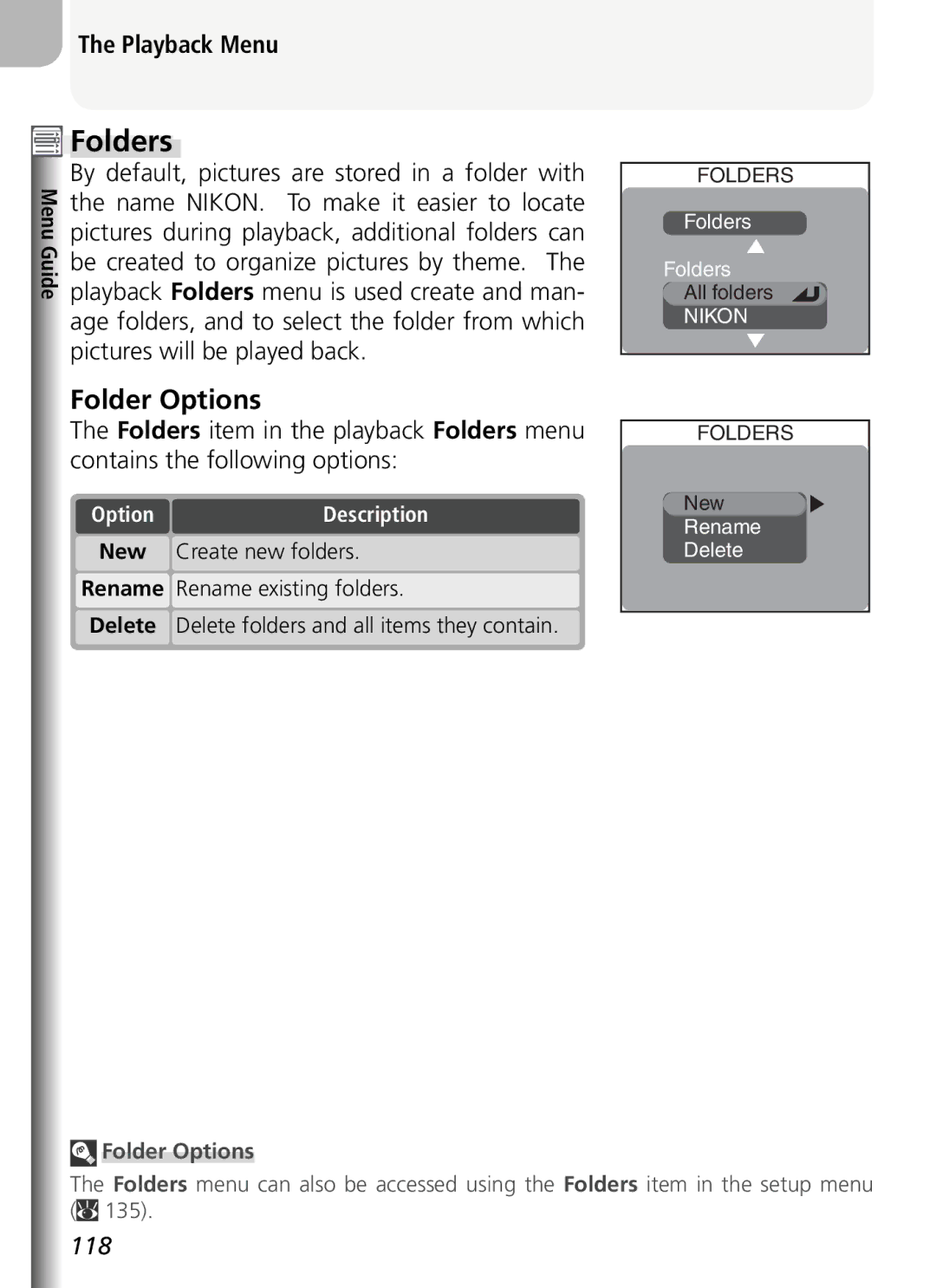 Nikon COOLPIX5400 manual Folders, Folder Options 