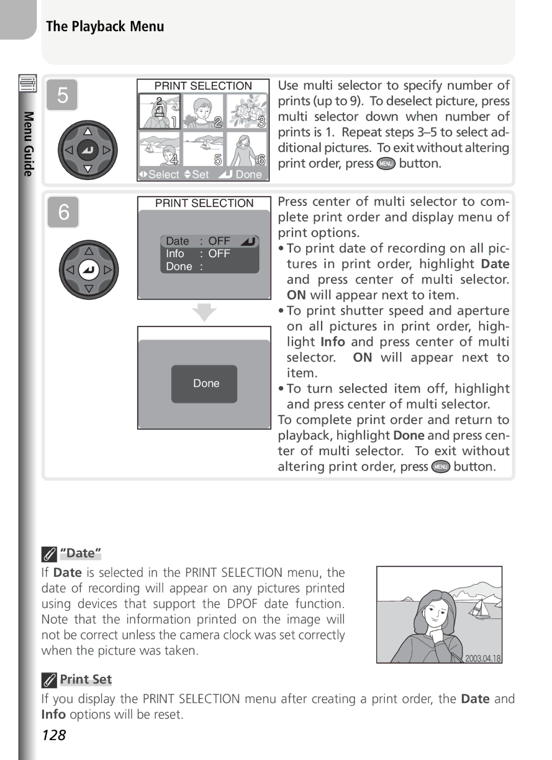 Nikon COOLPIX5400 manual Date, Print Set 