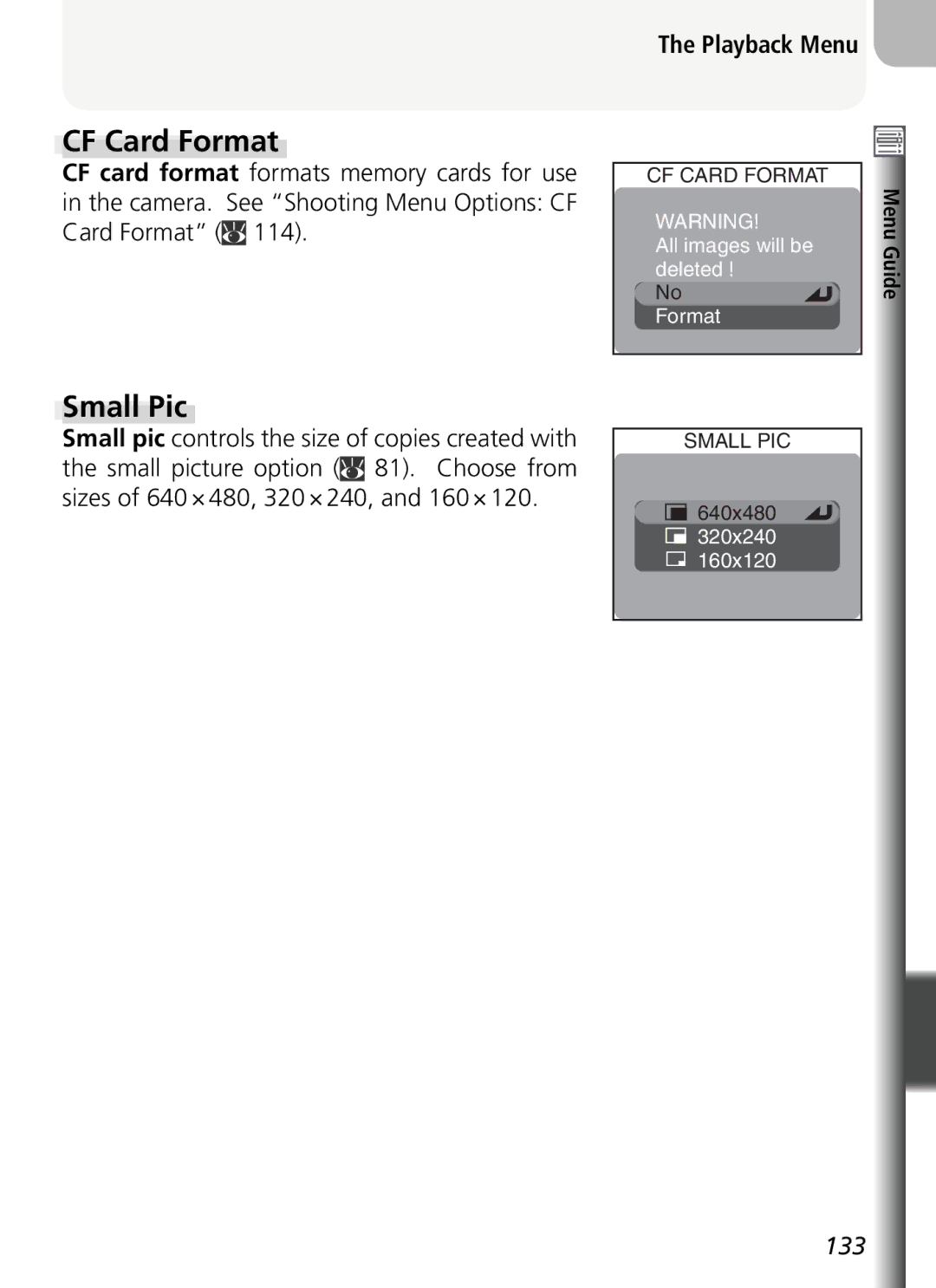 Nikon COOLPIX5400 manual CF Card Format, Small Pic 