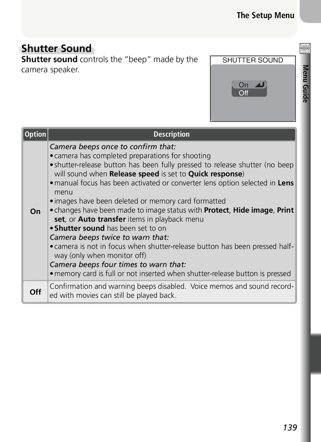 Nikon COOLPIX5400 manual Shutter Sound, Ed with movies can still be played back 