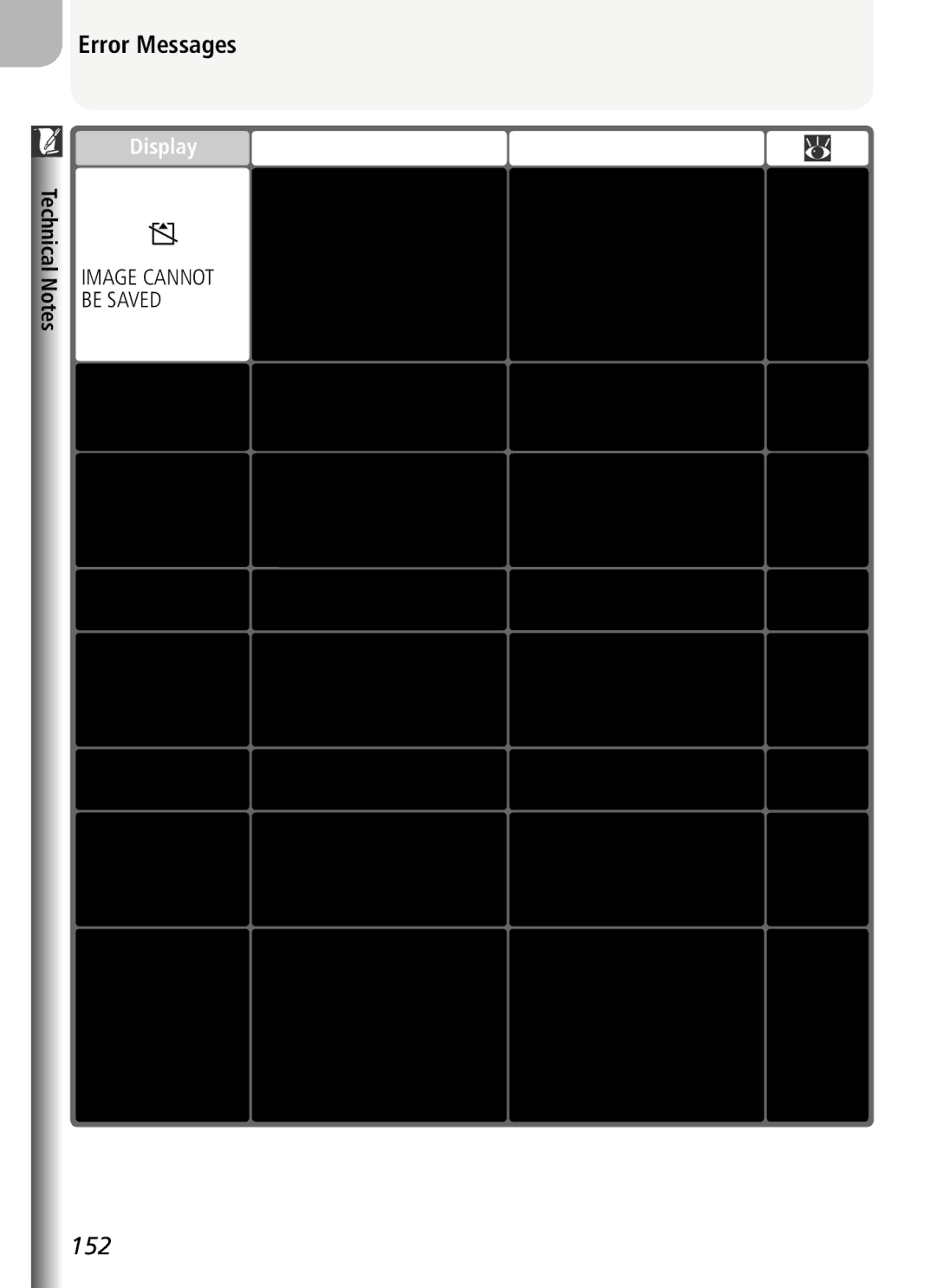 Nikon COOLPIX5400 manual Error Messages, Display, ProblemSolution 