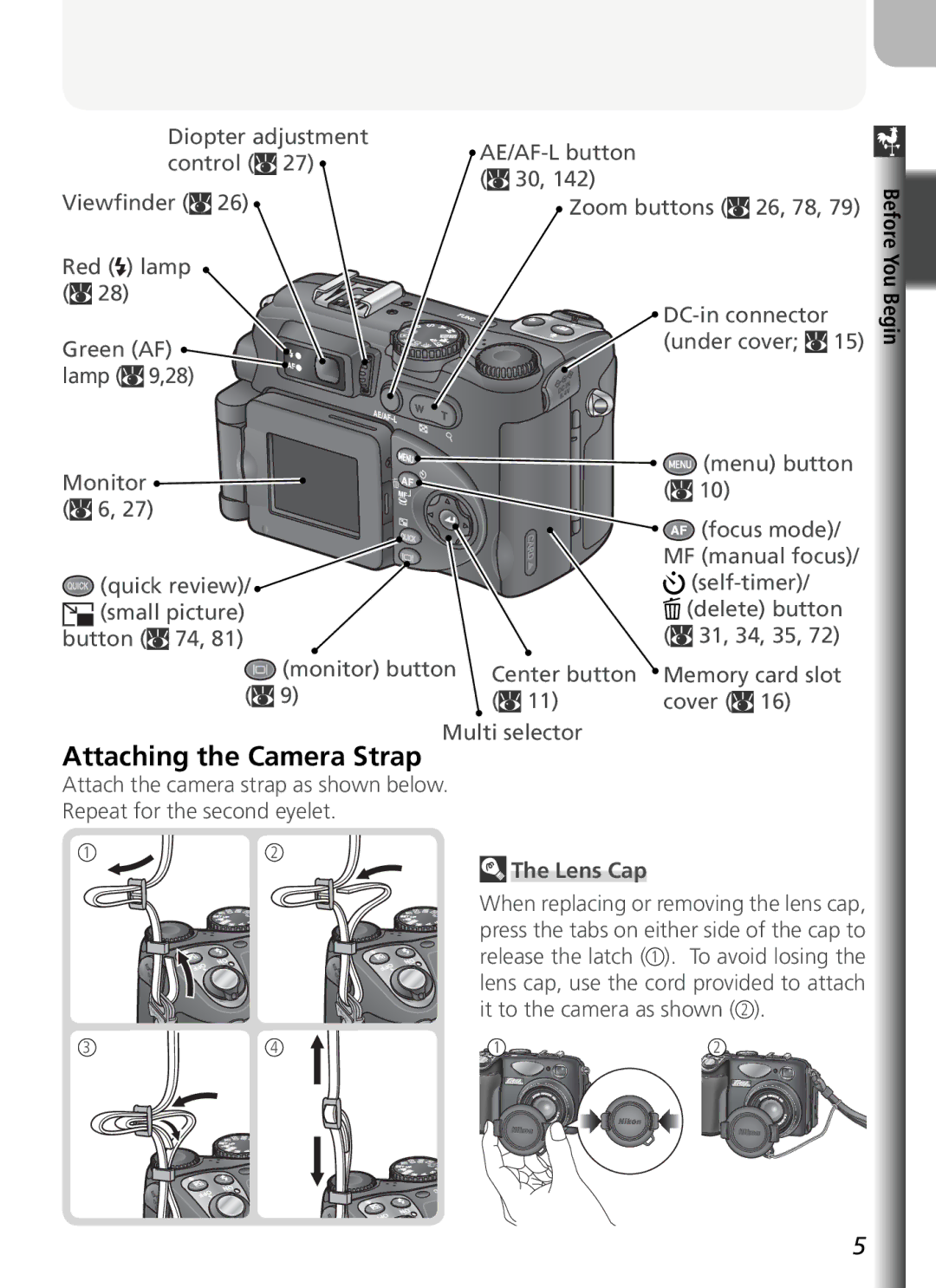 Nikon COOLPIX5400 manual Attaching the Camera Strap 