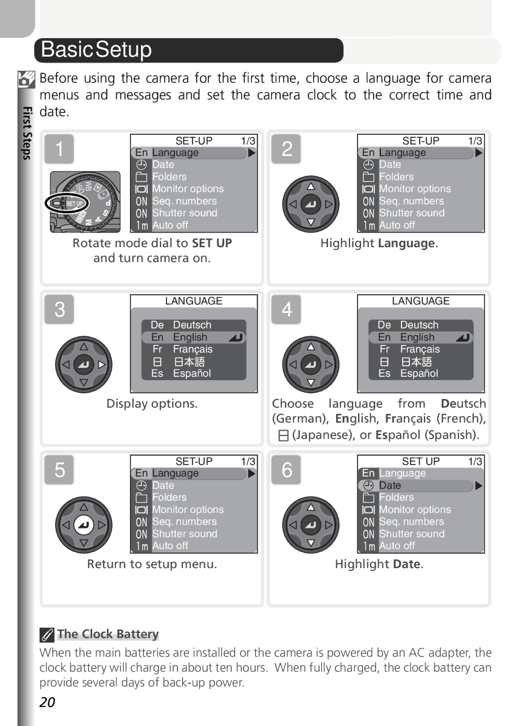 Nikon COOLPIX5400 manual Basic Setup 