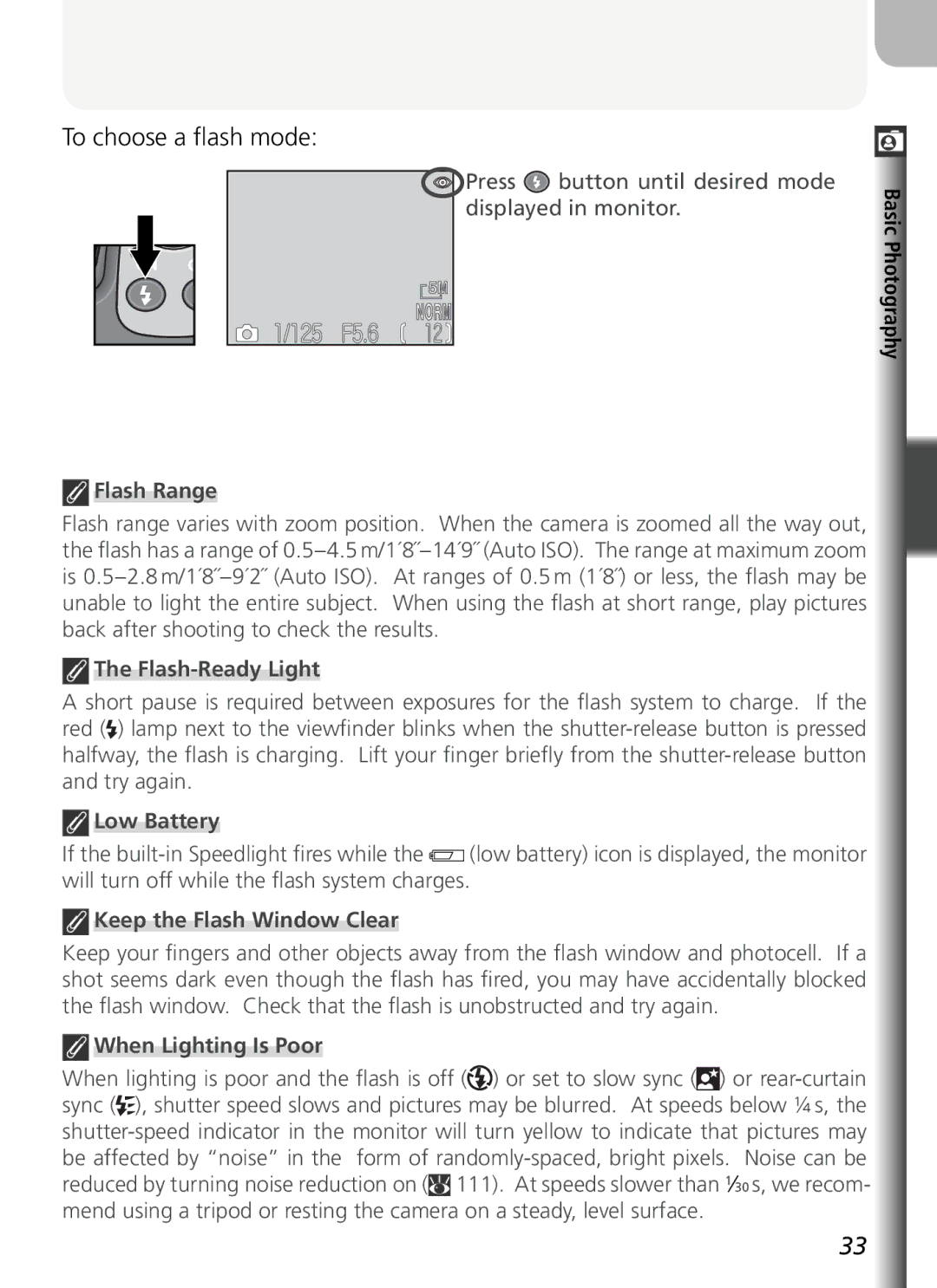 Nikon COOLPIX5400 manual To choose a ﬂash mode 