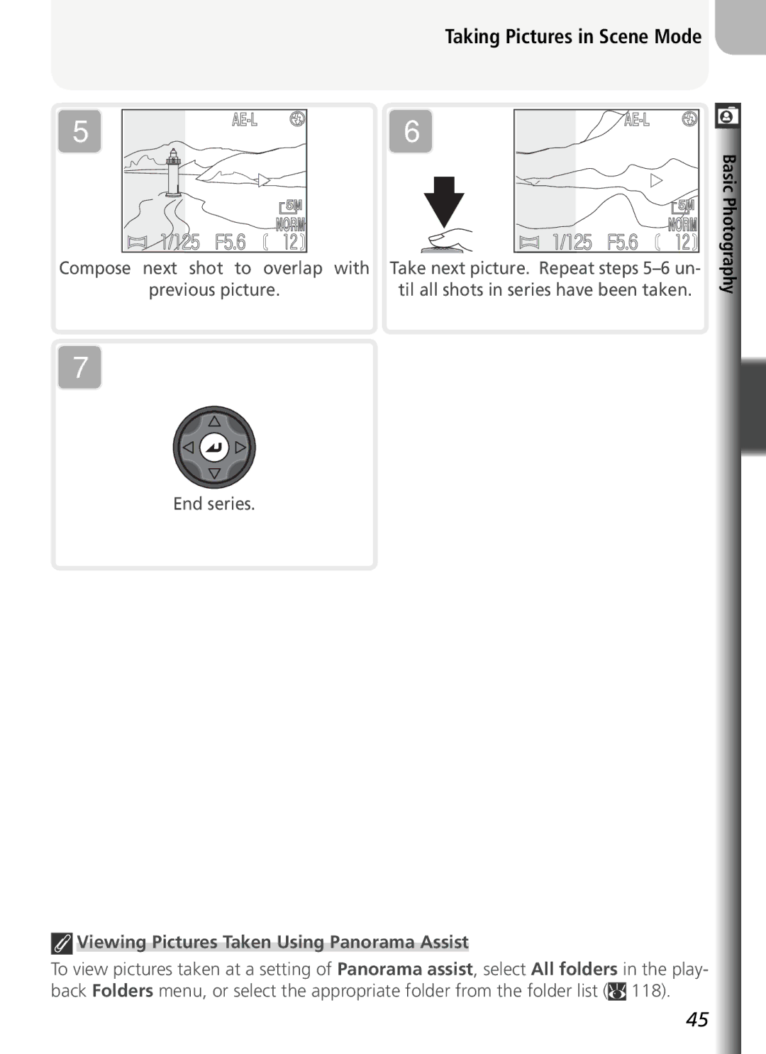Nikon COOLPIX5400 manual Compose next shot to overlap with, Viewing Pictures Taken Using Panorama Assist 
