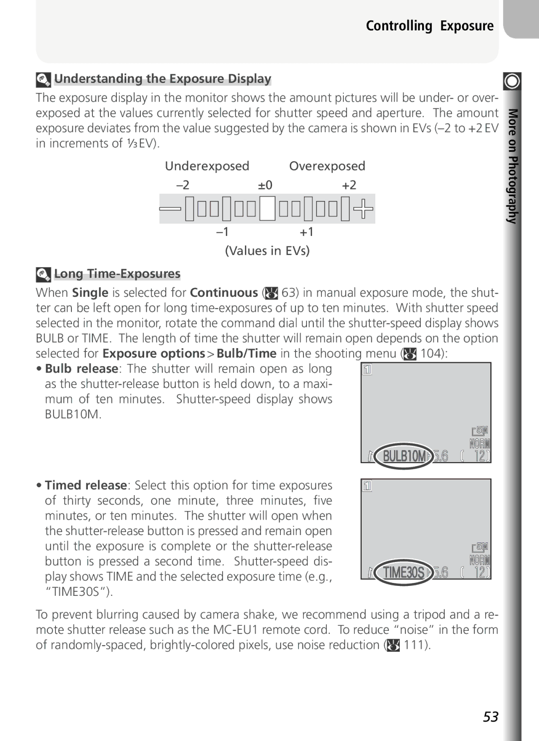 Nikon COOLPIX5400 manual Understanding the Exposure Display, Long Time-Exposures 