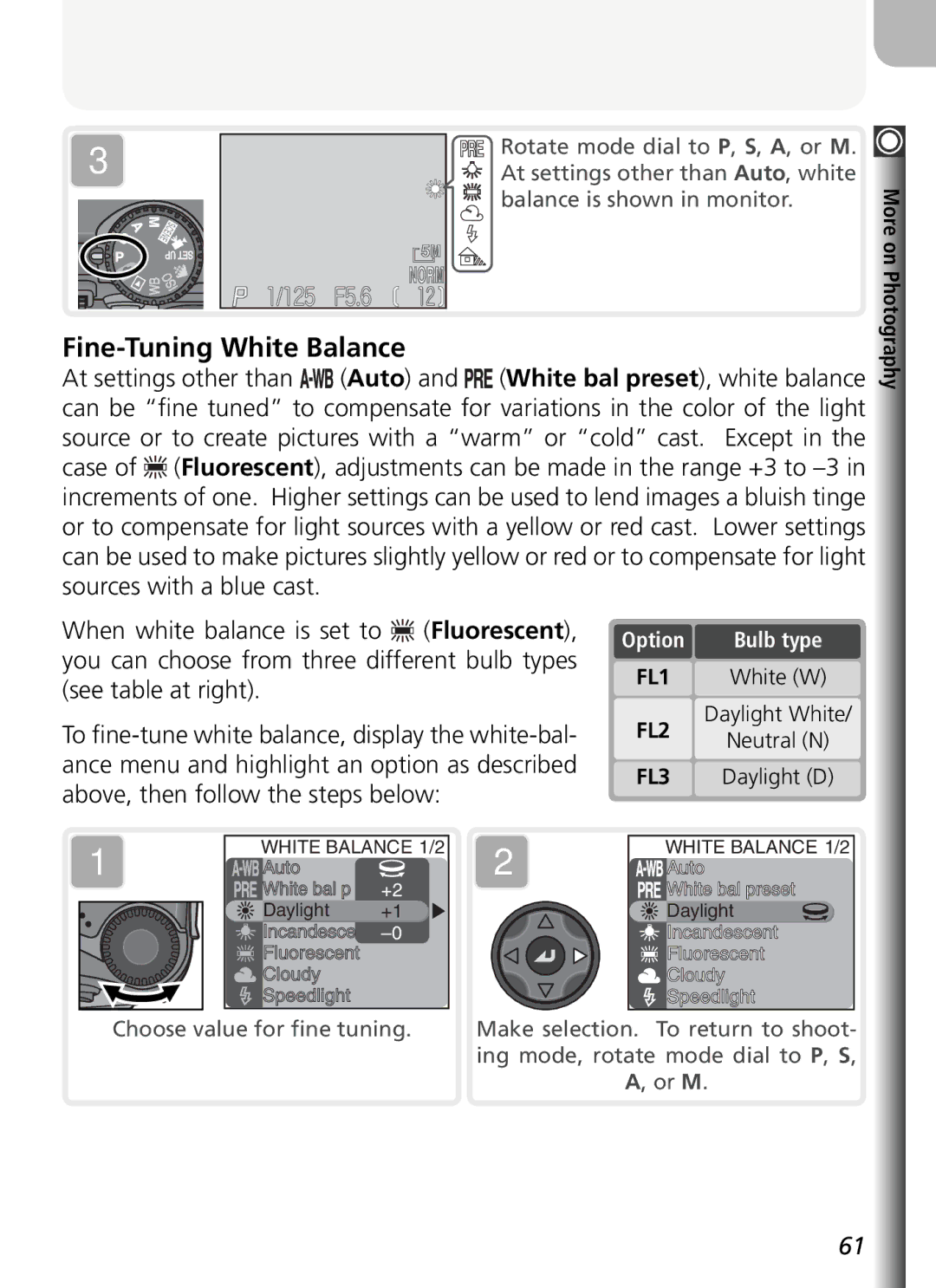 Nikon COOLPIX5400 manual Fine-Tuning White Balance, Daylight White, FL3 Daylight D 