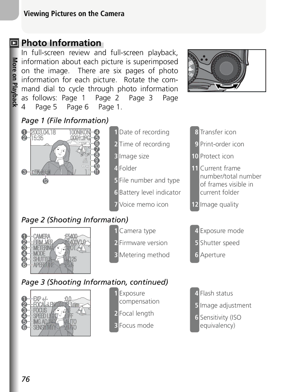 Nikon COOLPIX5400 manual Photo Information, Viewing Pictures on the Camera 