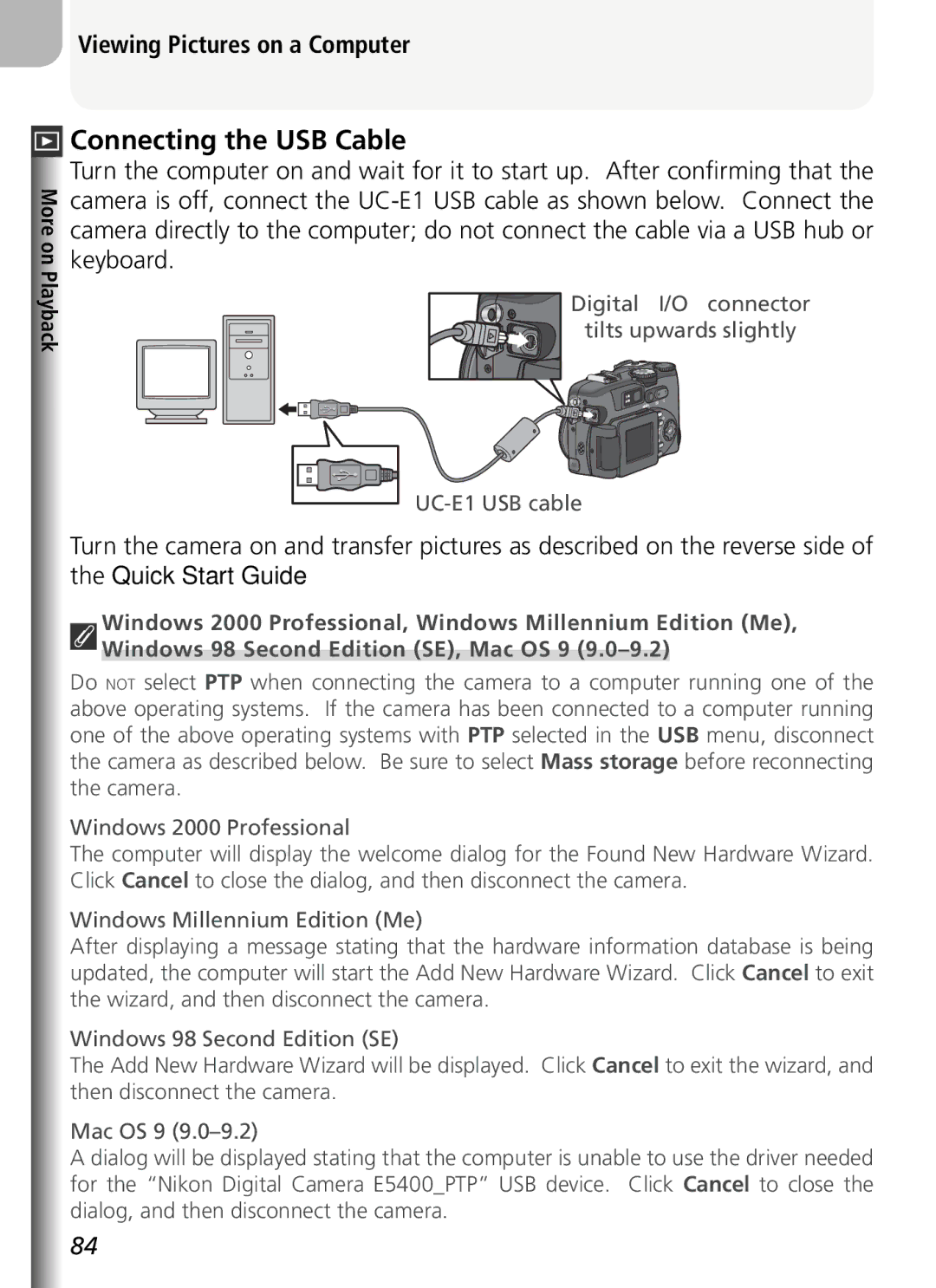 Nikon COOLPIX5400 manual Connecting the USB Cable, Viewing Pictures on a Computer, Keyboard 