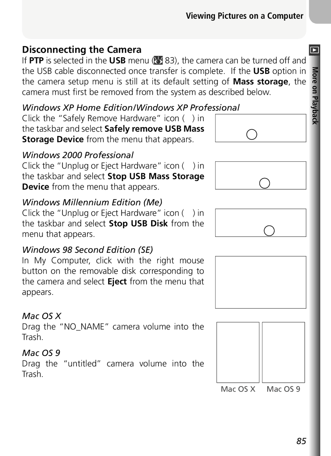 Nikon COOLPIX5400 manual Disconnecting the Camera, Drag the Noname camera volume into Trash 