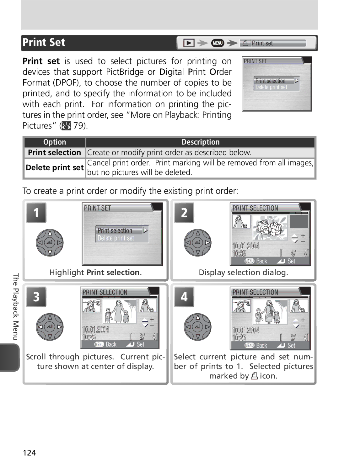 Nikon COOLPIX8800 Print Set, To create a print order or modify the existing print order, But no pictures will be deleted 