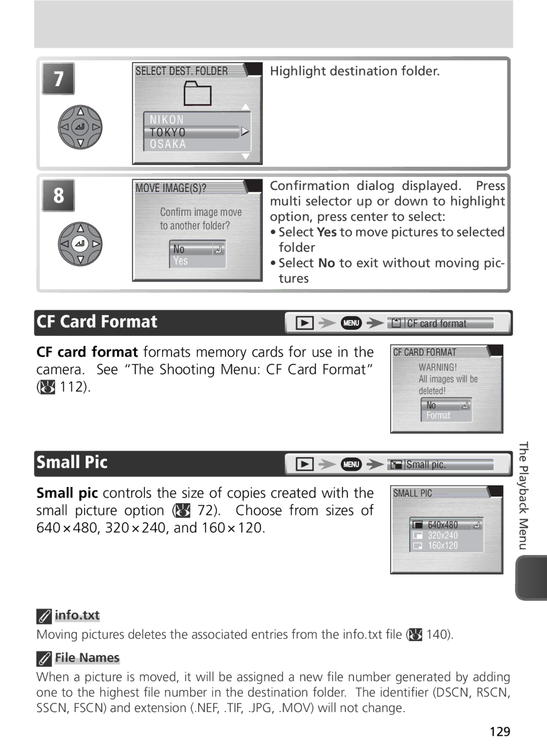 Nikon COOLPIX8800 manual Small Pic, Highlight destination folder, Info.txt, File Names 