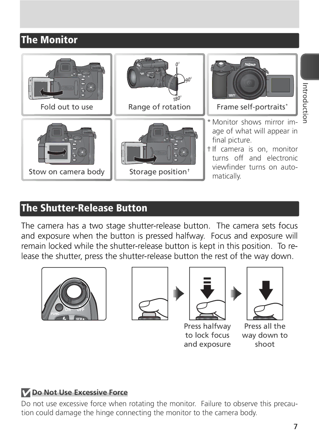 Nikon COOLPIX8800 manual Monitor, Shutter-Release Button, Press all, To lock focus Way down to Exposure Shoot 