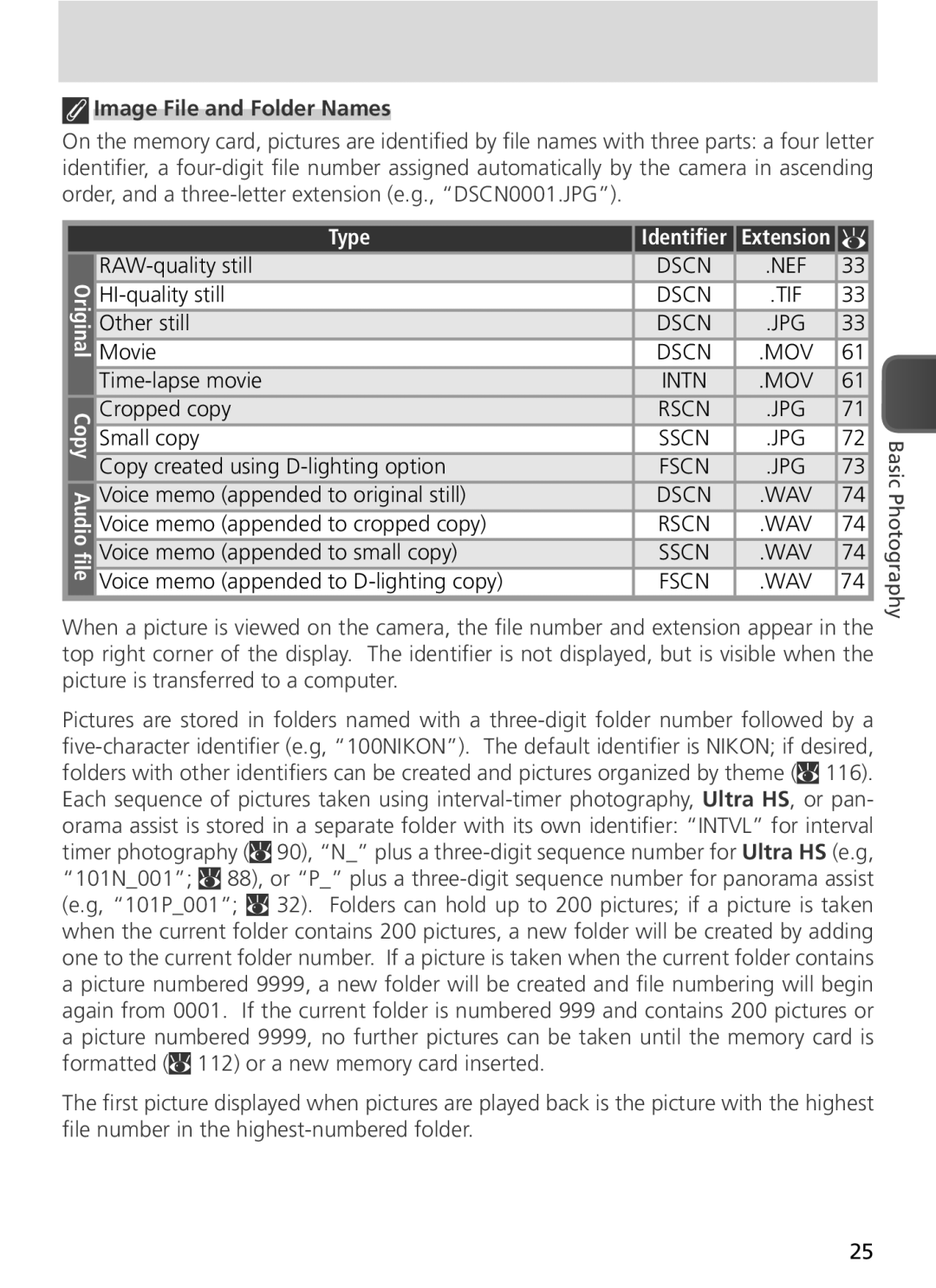 Nikon COOLPIX8800 manual Image File and Folder Names, Type 