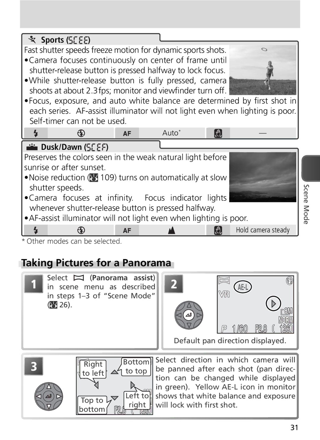 Nikon COOLPIX8800 manual Taking Pictures for a Panorama, Fast shutter speeds freeze motion for dynamic sports shots 