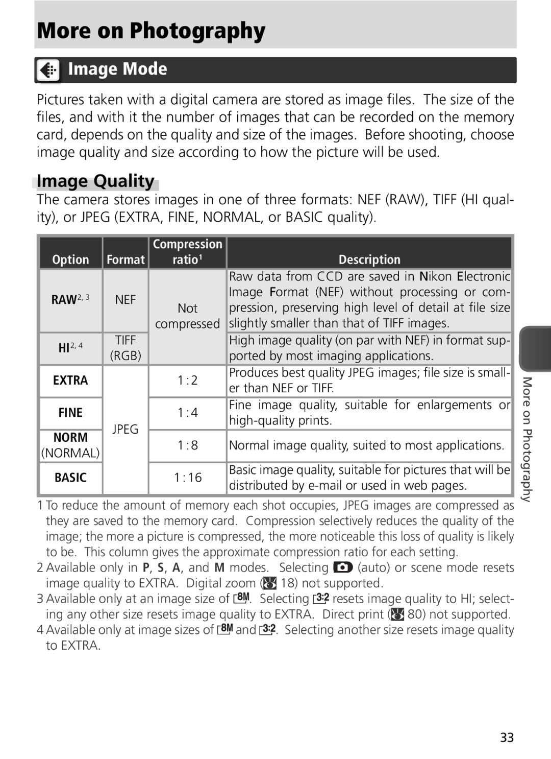 Nikon COOLPIX8800 manual More on Photography, Image Mode, Image Quality 